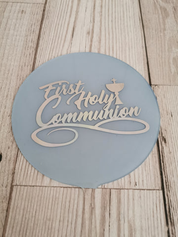 First Holy Communion Chalice Acrylic 4" Round Cake Topper Silver