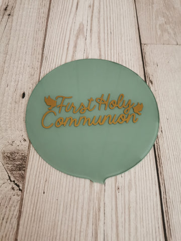 First Holy Communion Cross & Dove Acrylic 4" Round Cake Topper Gold