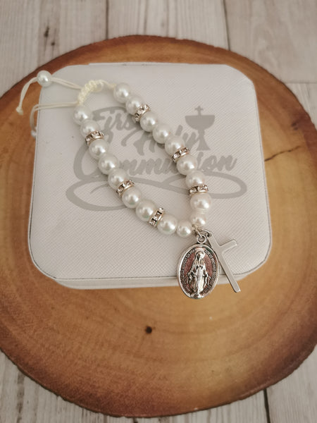 First Holy Communion White Jewellery Box & White Faux Pearl Adjustable Bracelet