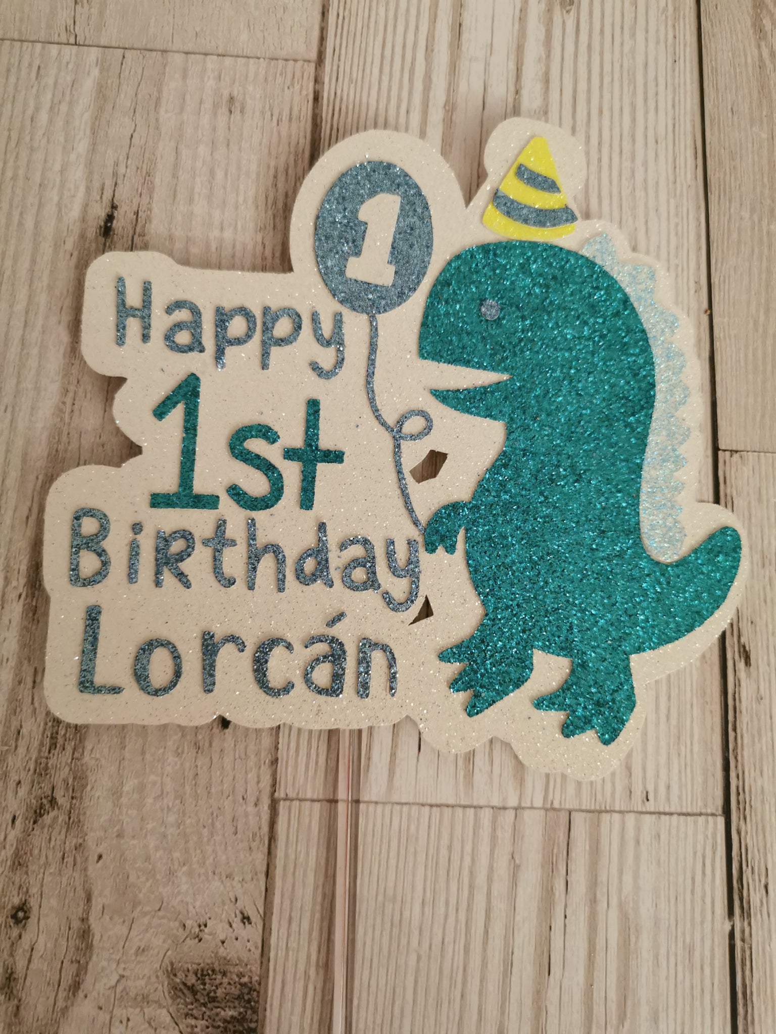 Personalised 1st Birthday Dinosaur Style Cake Topper