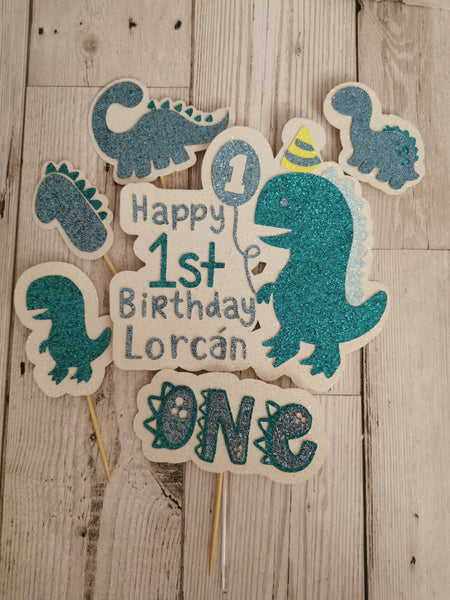 Personalised 1st Birthday Dinosaur Style Cake Topper Set
