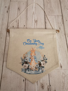 Personalised Peter Rabbit On Your Christening  Day Nursery Flag Pendant
