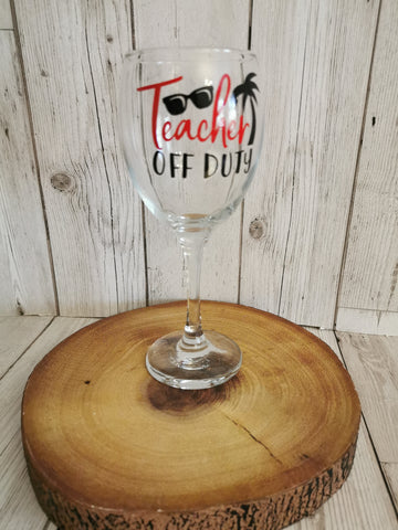 Teacher Off Duty Palm Tree Wine Glass