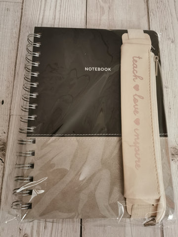 Black & Grey Notebook & Faux Leather Notebook Pencil Case Gift