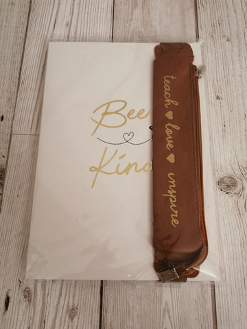 'Bee Kind' Notebook & Faux Leather Notebook Pencil Case Teacher Gift