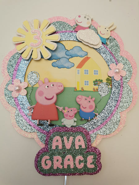 Personalised Peppa Pig & Baby Evie Circle Style Cake Topper