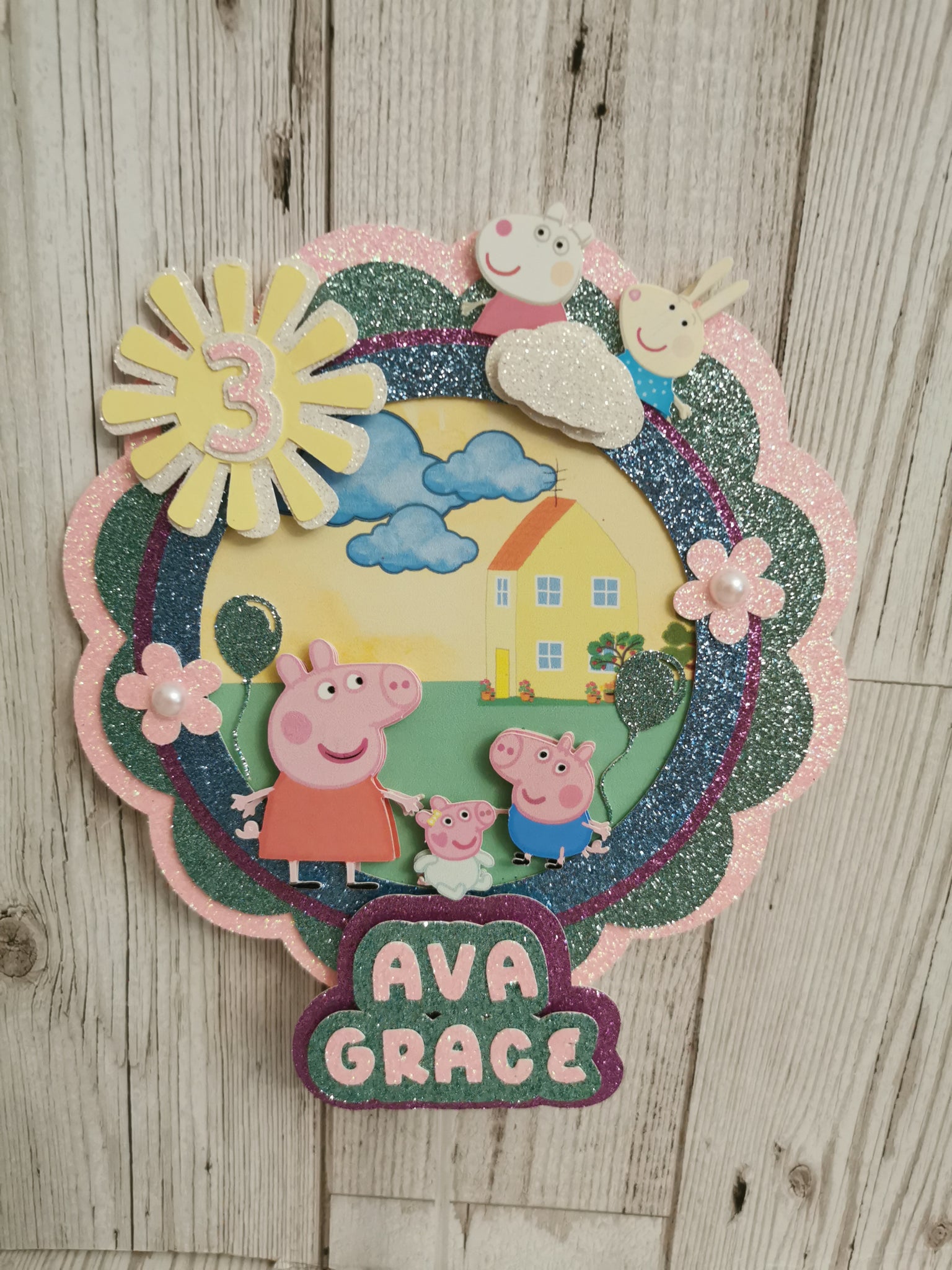 Personalised Peppa Pig & Baby Evie Circle Style Cake Topper
