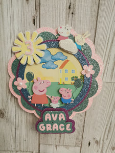 Personalised Peppa Pig & Baby Evie Circle Style Cake Topper