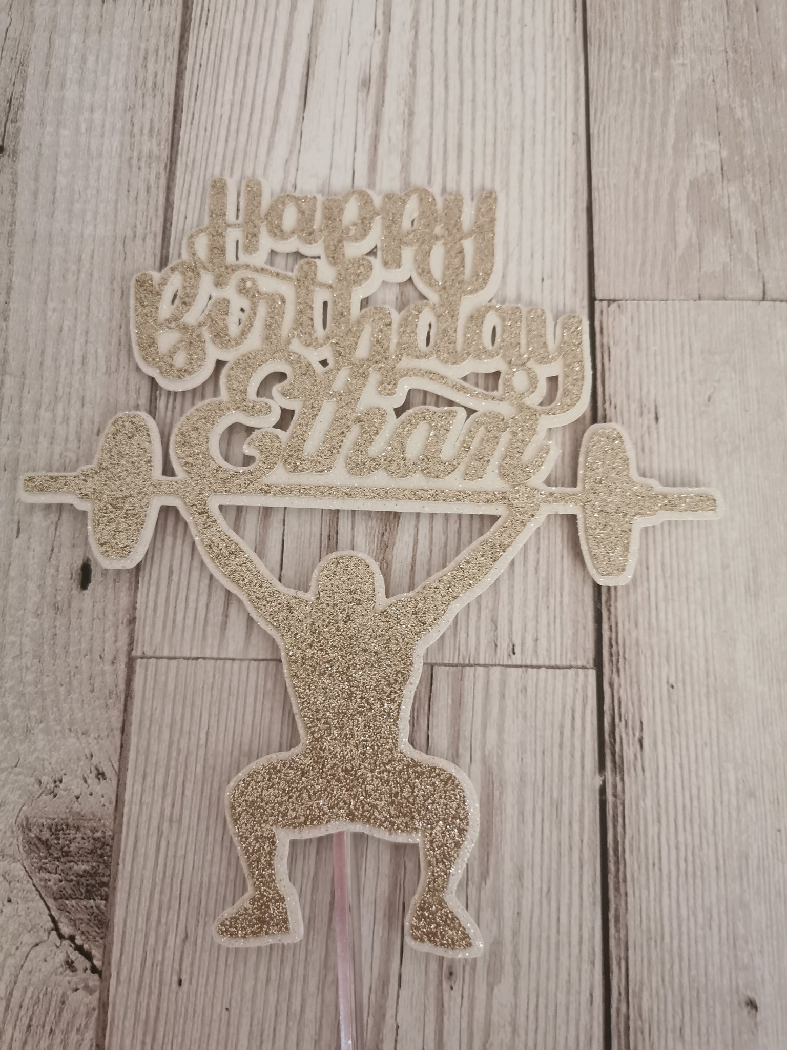 Personalised Happy Birthday Weight Lifter Glitter Cake Topper 12 Colours