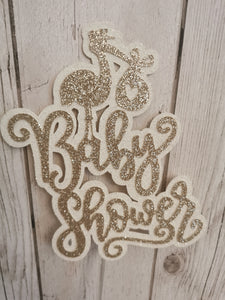 Baby Shower Stork Style Glitter Cake Topper 13 Colours (R)