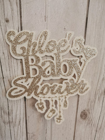 Personalised Baby Shower Mobile Style Glitter Cake Topper 13 Colours (S)