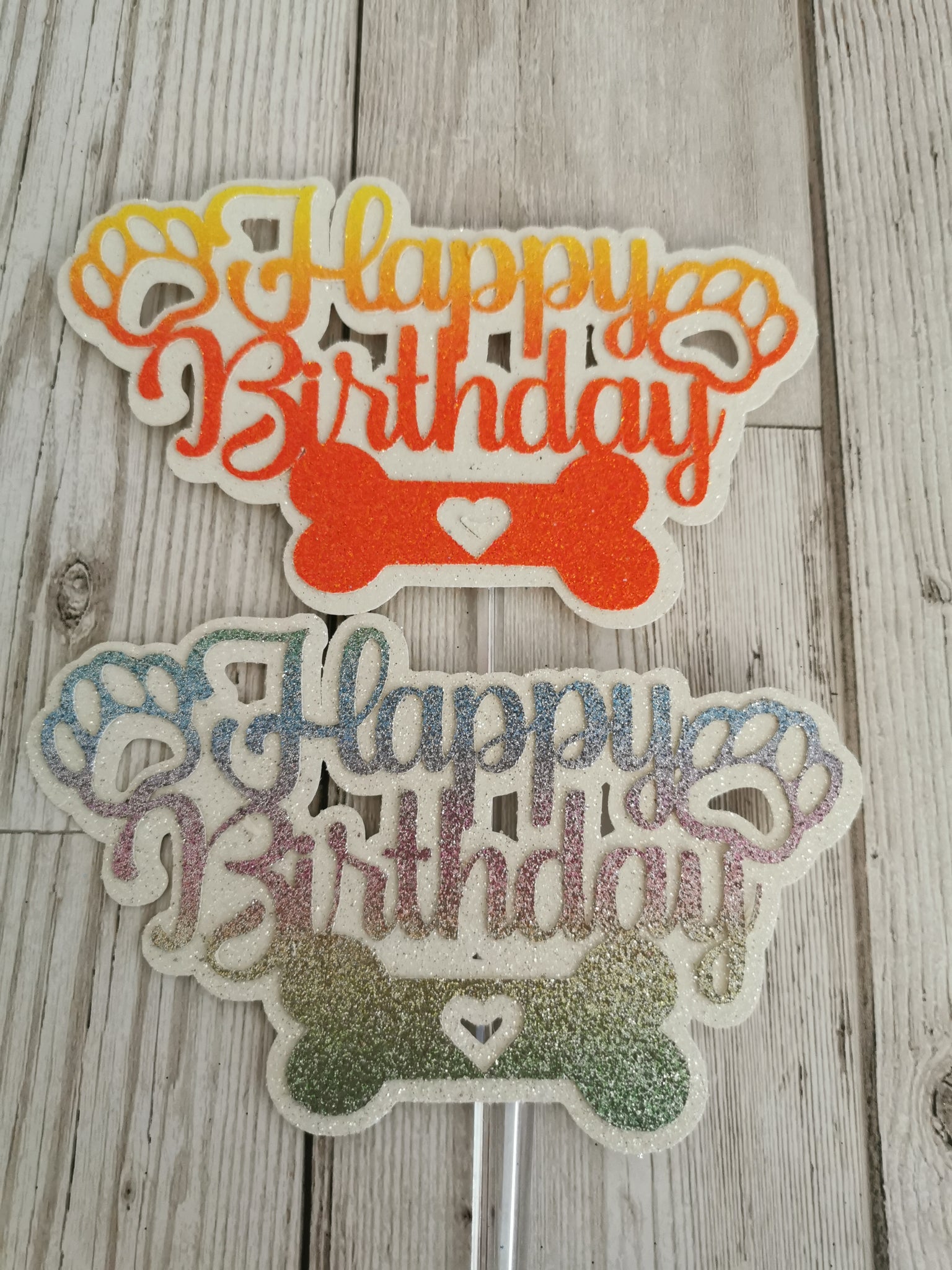 Happy Birthday Bone & Paw Shape Dog Cake Topper 14 Colours (B)