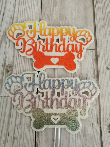 Happy Birthday Bone & Paw Shape Dog Cake Topper 14 Colours (B)