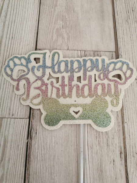 Happy Birthday Bone & Paw Shape Dog Cake Topper 14 Colours (B)