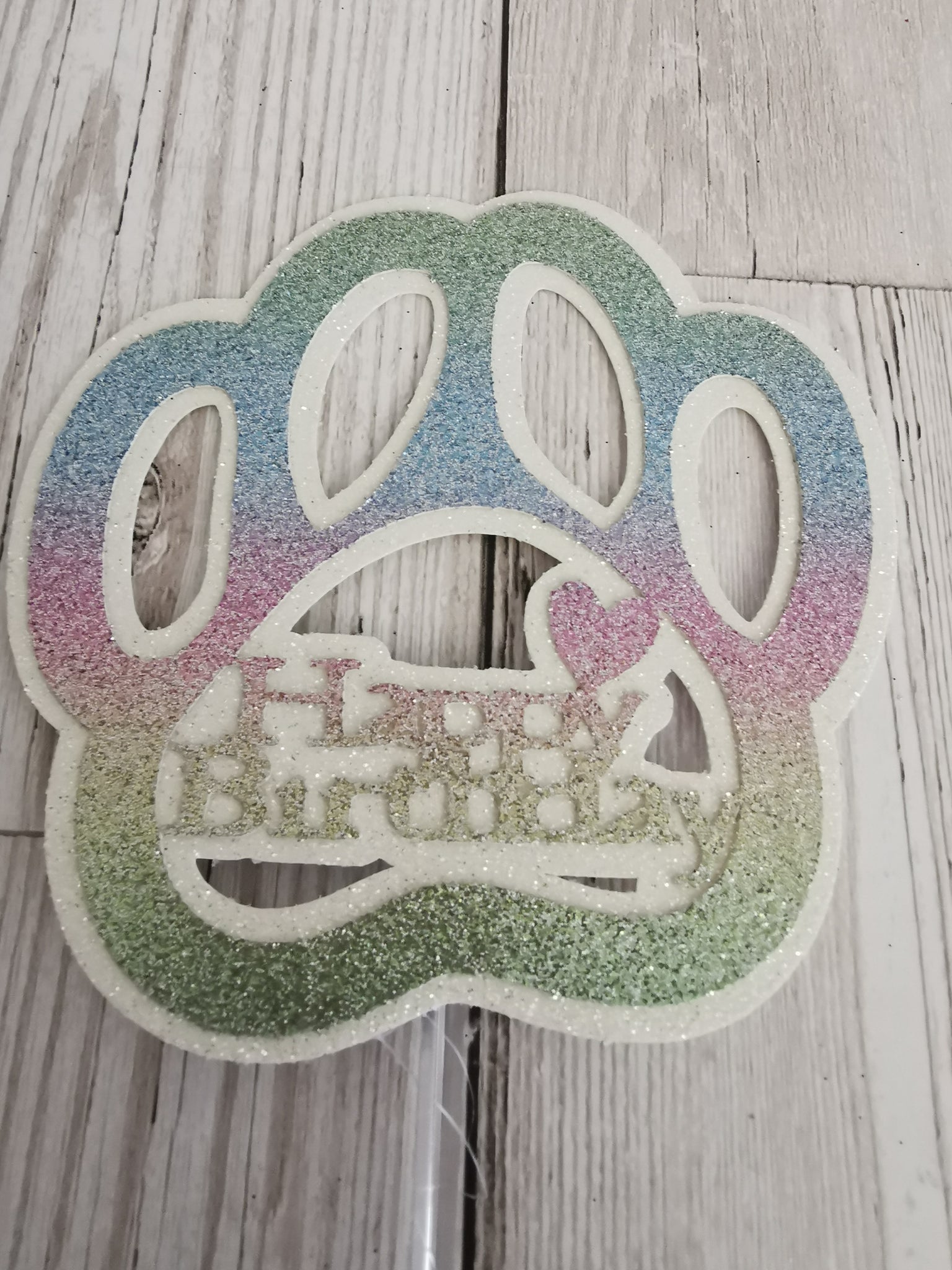 Paw Shape Happy Birthday Dog Cake Topper 14 Colours (A)