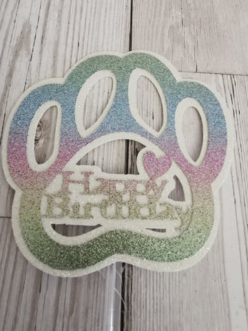 Paw Shape Happy Birthday Dog Cake Topper 14 Colours (A)