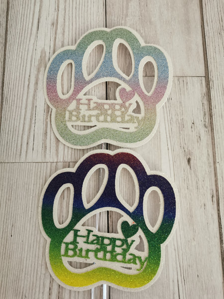 Paw Shape Happy Birthday Dog Cake Topper 14 Colours (A)