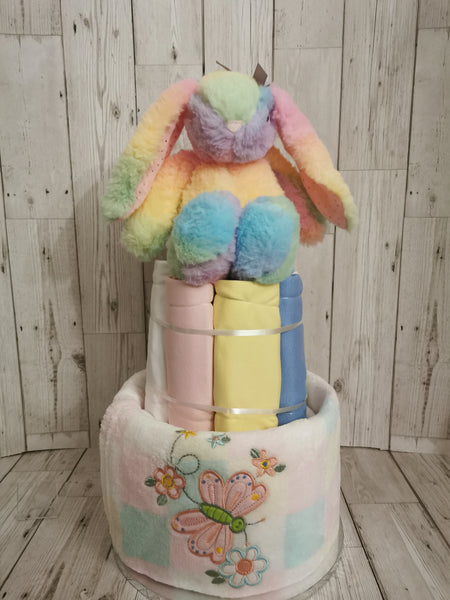 Rainbow Rabbit Style Nappy Cake Baby Gift