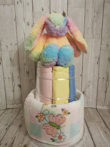 Rainbow Rabbit Style Nappy Cake Baby Gift