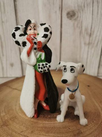 Cruella & Dalmatian Dog Bullyland Figurine Plastic Cake Topper