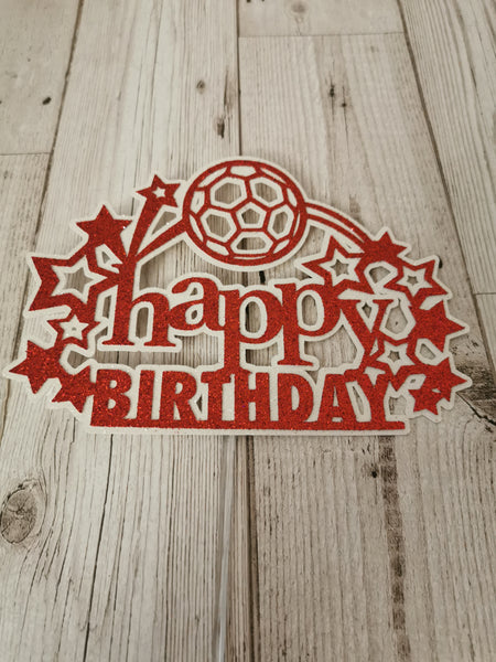 Happy Birthday Star Football Style Glitter Cake Topper 13 Colours
