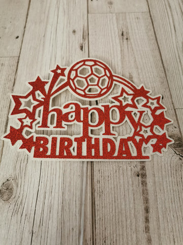 Happy Birthday Star Football Style Glitter Cake Topper 13 Colours