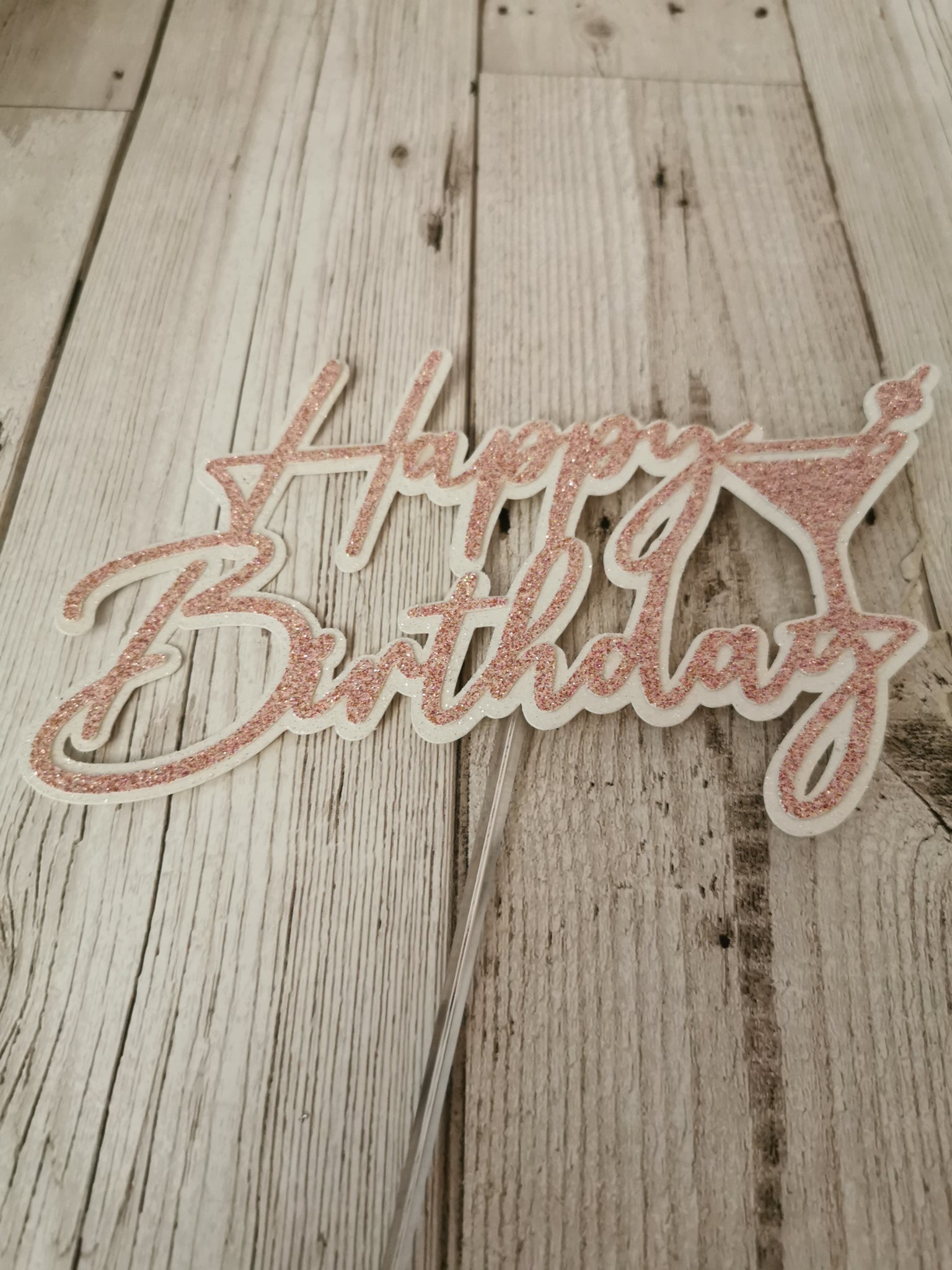Happy Birthday Martini Glass Style Glitter Cake Topper 13 Colours