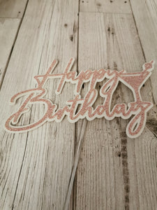Happy Birthday Martini Glass Style Glitter Cake Topper 13 Colours
