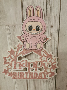 Labubu Pink Happy Birthday Star Cake Topper