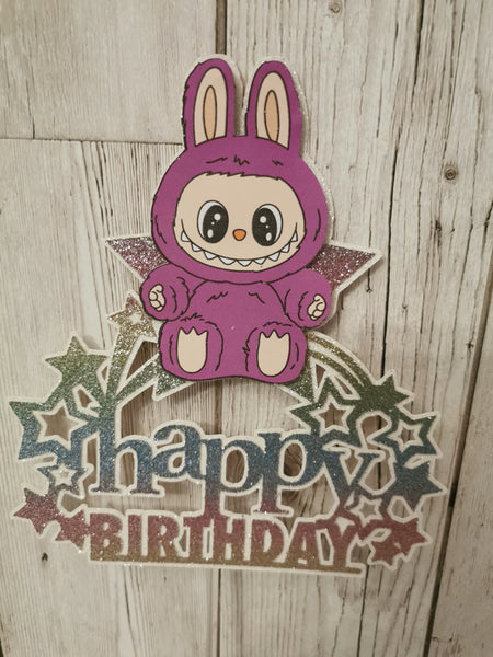 Labubu Happy Birthday Star Rainbow Colour Cake Topper