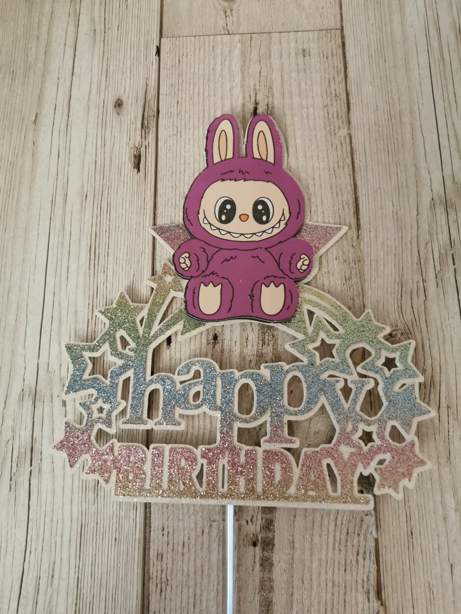 Labubu Happy Birthday Star Rainbow Colour Cake Topper