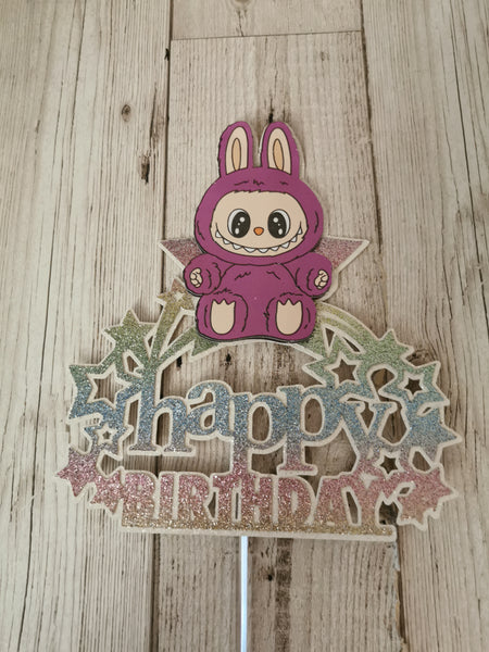 Labubu Happy Birthday Star Rainbow Colour Cake Topper