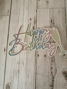 Happy Birthday Champagne Glass Style Glitter Cake Topper 13 Colours
