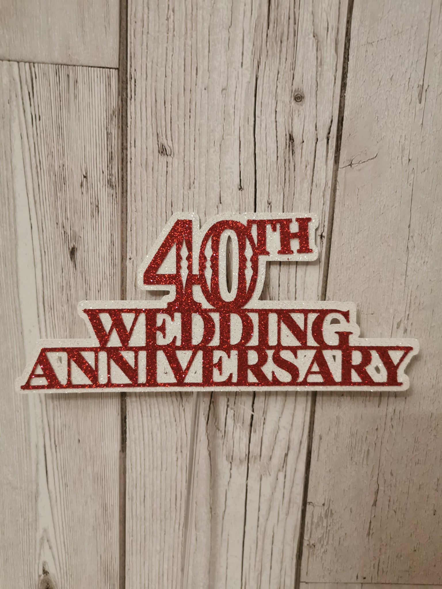 Happy 40th Wedding Anniversary Glitter Cake Topper (B)