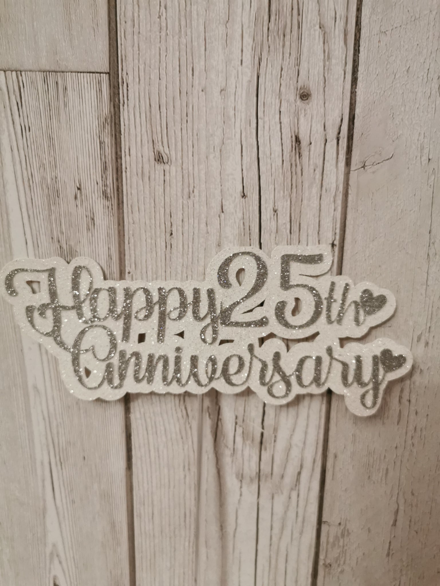 Happy 25th Wedding Anniversary Silver Glitter Cake Topper