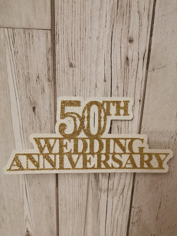 Happy 50th Wedding Anniversary Style Gold Glitter Cake Topper (B)
