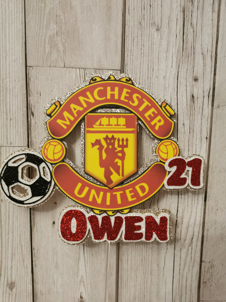 Personalised Manchester United Logo Glitter Cake topper