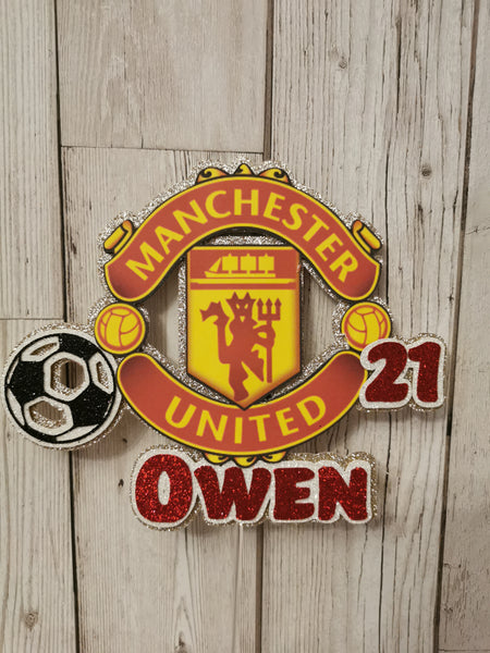 Personalised Manchester United Logo Glitter Cake topper