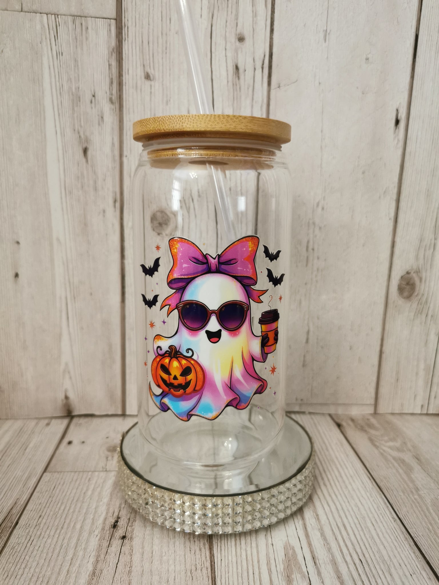 Pumpkin Ghost Libbey Glass Can Cold Cup
