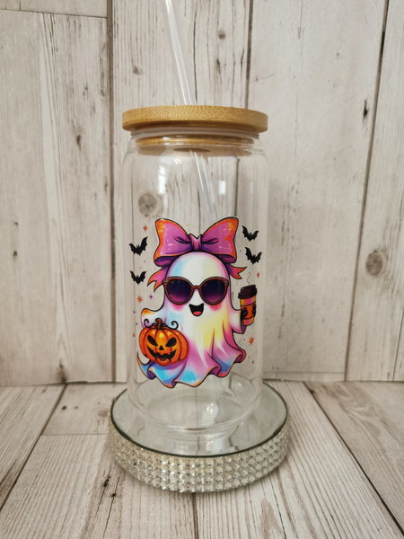 Pumpkin Ghost Libbey Glass Can Cold Cup