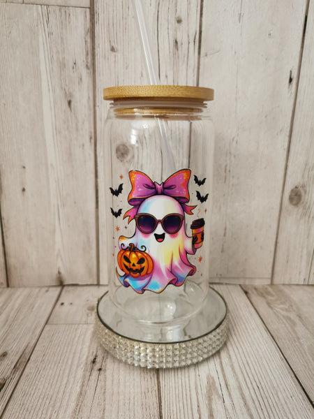 Pumpkin Ghost Libbey Glass Can Cold Cup