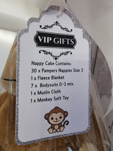 Cheeky Monkey Style Nappy Cake Neutral Baby Gift