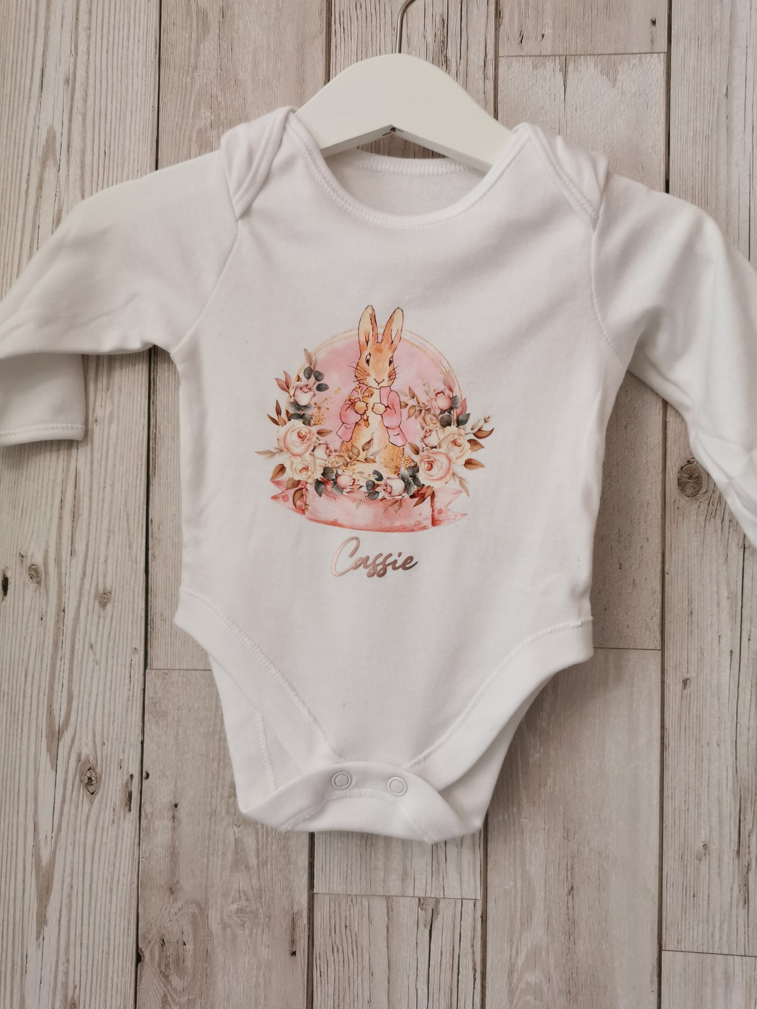 Personalised Peter/Flopsy Rabbit Christening Day Baby Onesie