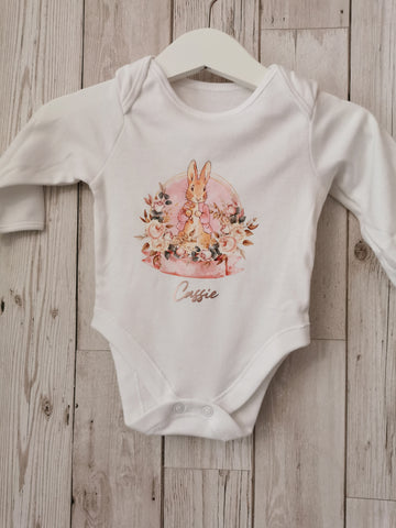 Personalised Peter/Flopsy Rabbit Christening Day Baby Onesie