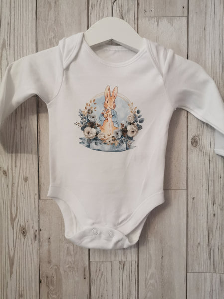 Personalised Peter/Flopsy Rabbit Christening Day Baby Onesie