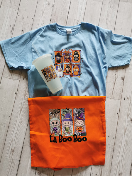 Labubu Stamp/Witches Design Halloween T-Shirt ,Tote Bag & Cold Cup Bundle