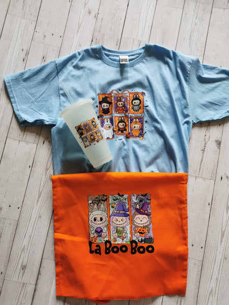 Labubu Stamp/Witches Design Halloween T-Shirt ,Tote Bag & Cold Cup Bundle