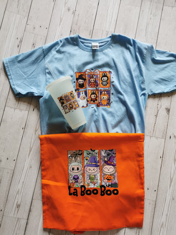 Labubu Stamp/Witches Design Halloween T-Shirt ,Tote Bag & Cold Cup Bundle