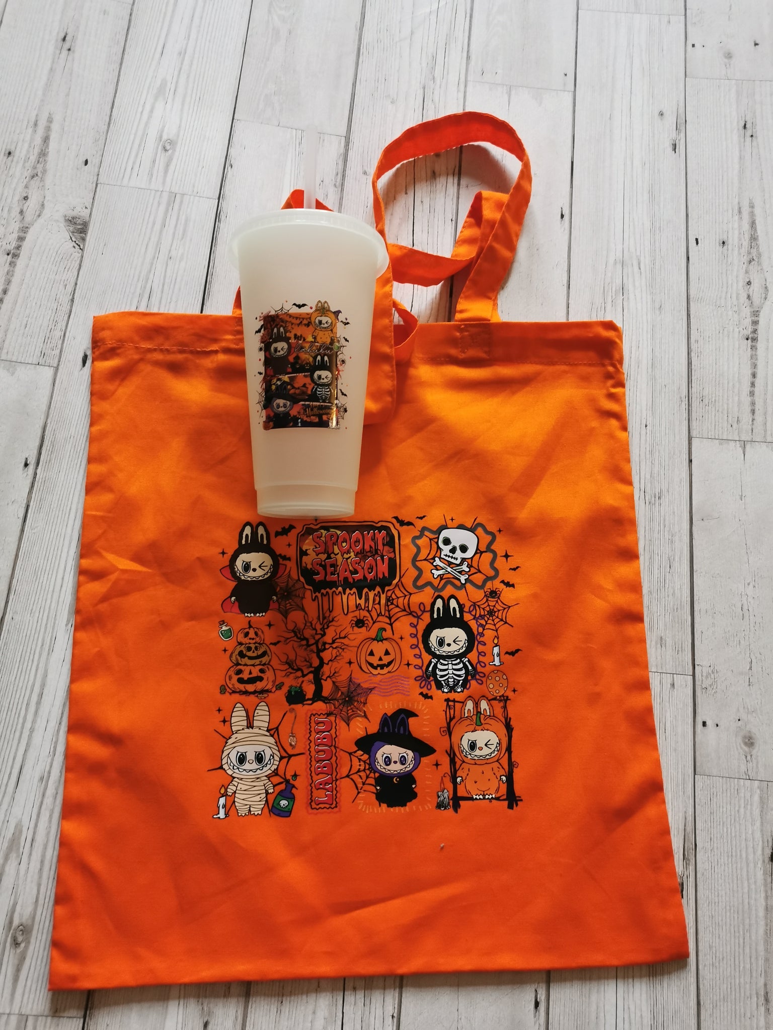 Labubu Spooky Season Design Halloween Tote Bag & Cold Cup Bundle