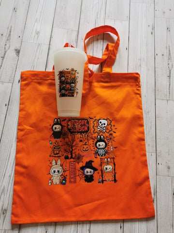 Labubu Spooky Season Design Halloween Tote Bag & Cold Cup Bundle